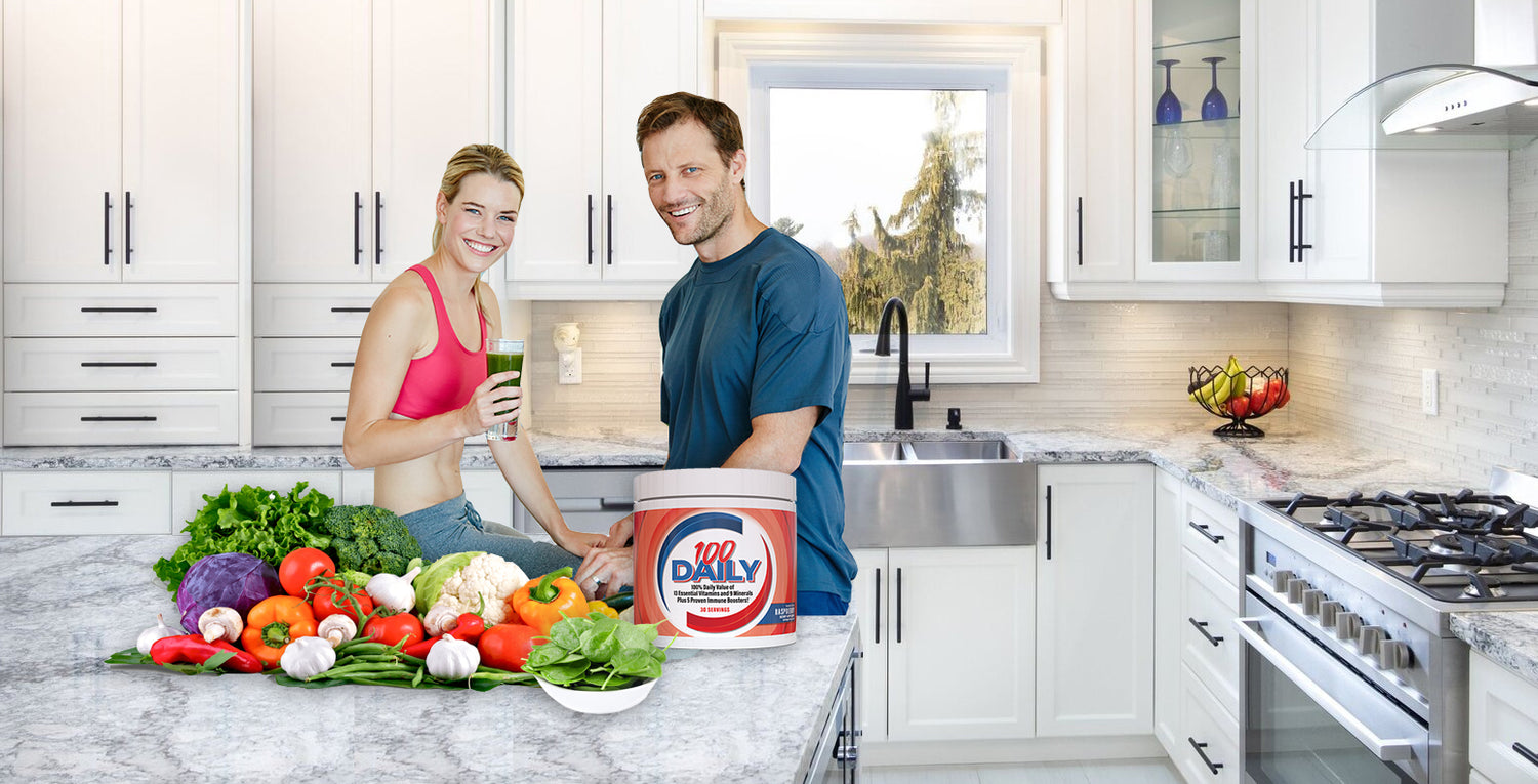 100 Daily includes 100% DV of essential vitamins, minerals, and immune boosting ingredients